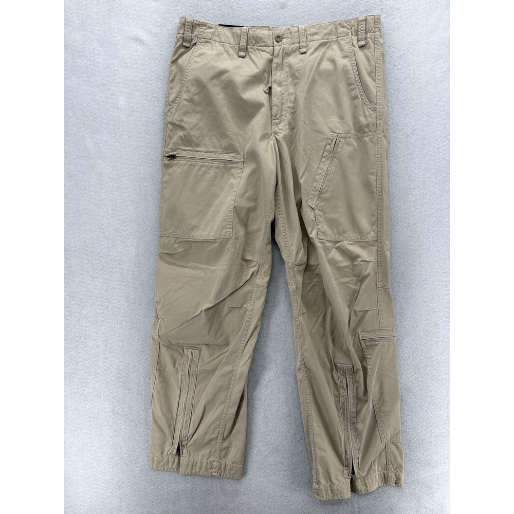 Express Cargo Pants Mens 34x32 Beige Relaxed Fit Cotton Ankle Zip Vintage Y2K